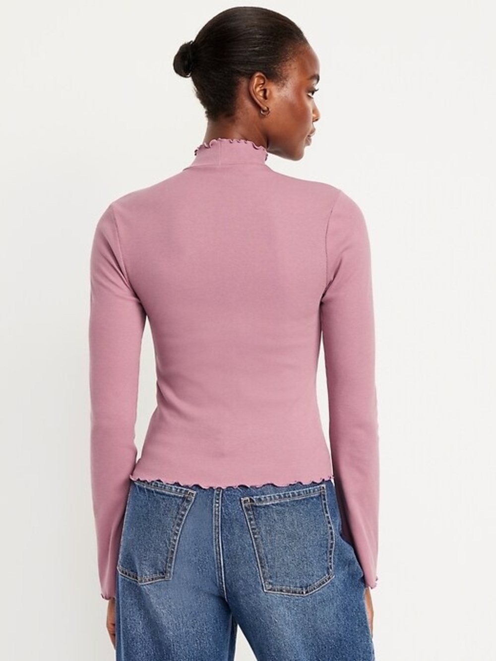 Old navy mock neck mauve lettuce hem bell sleeve ribbed top large - Picture 2 of 6